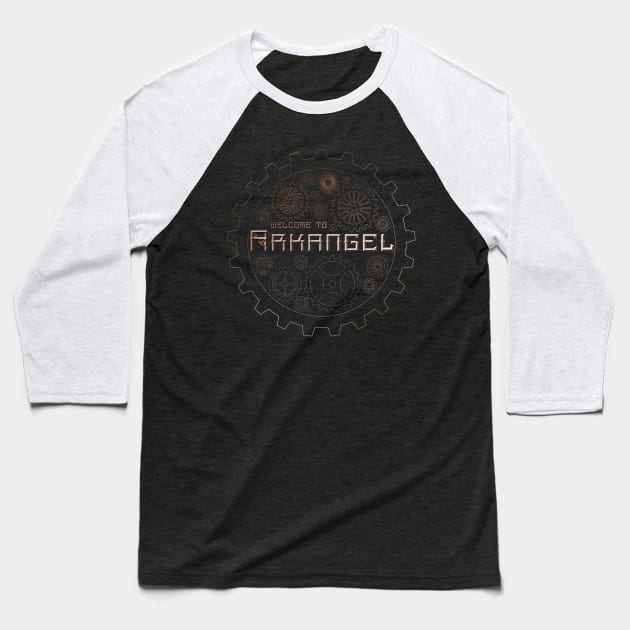 Mortal Engines Welcome to Arkangel Baseball T-Shirt by Bevatron